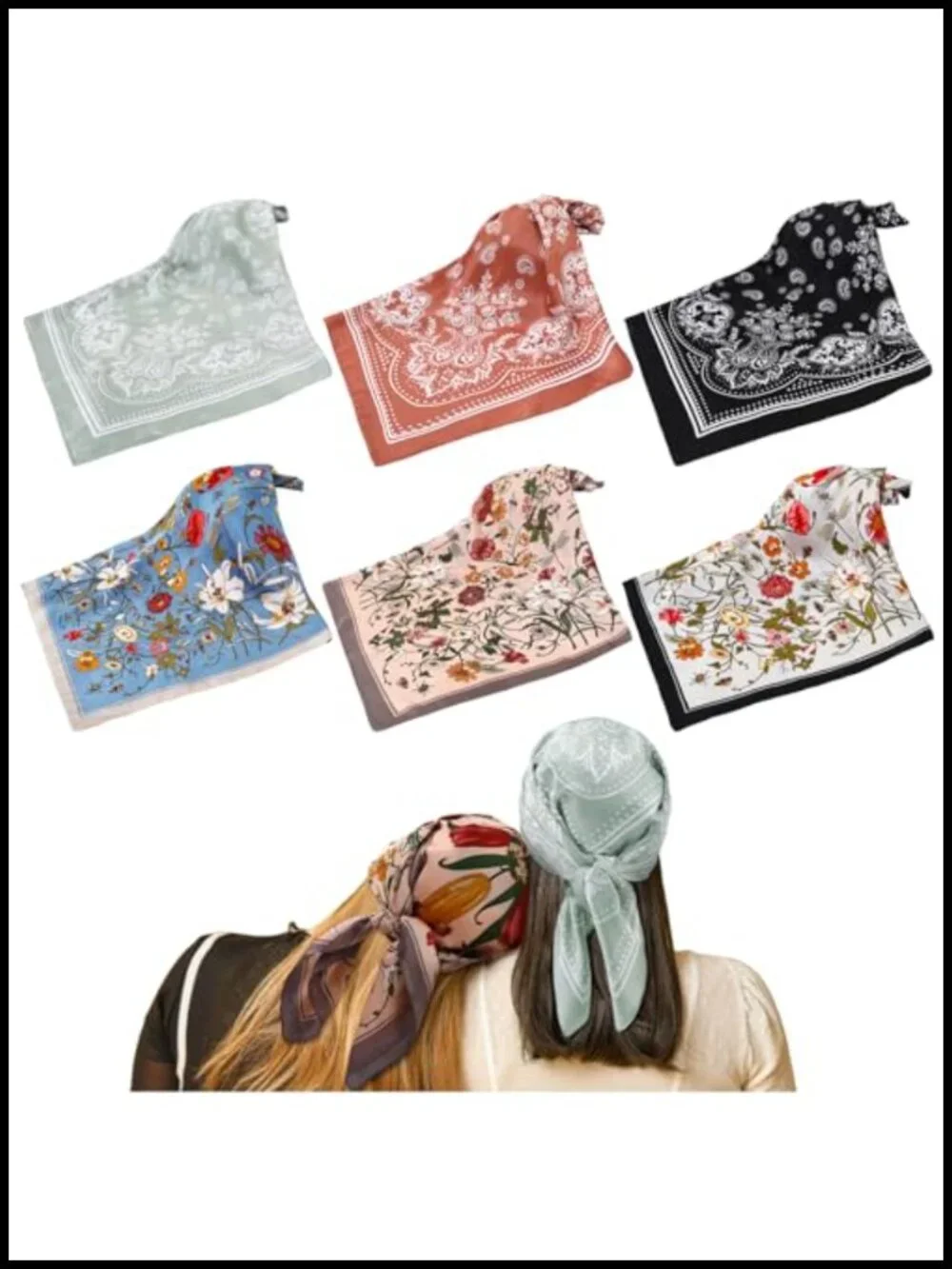 6 Pack Silk Like Square Scarves for Women, Lightweight Bandanas Hair